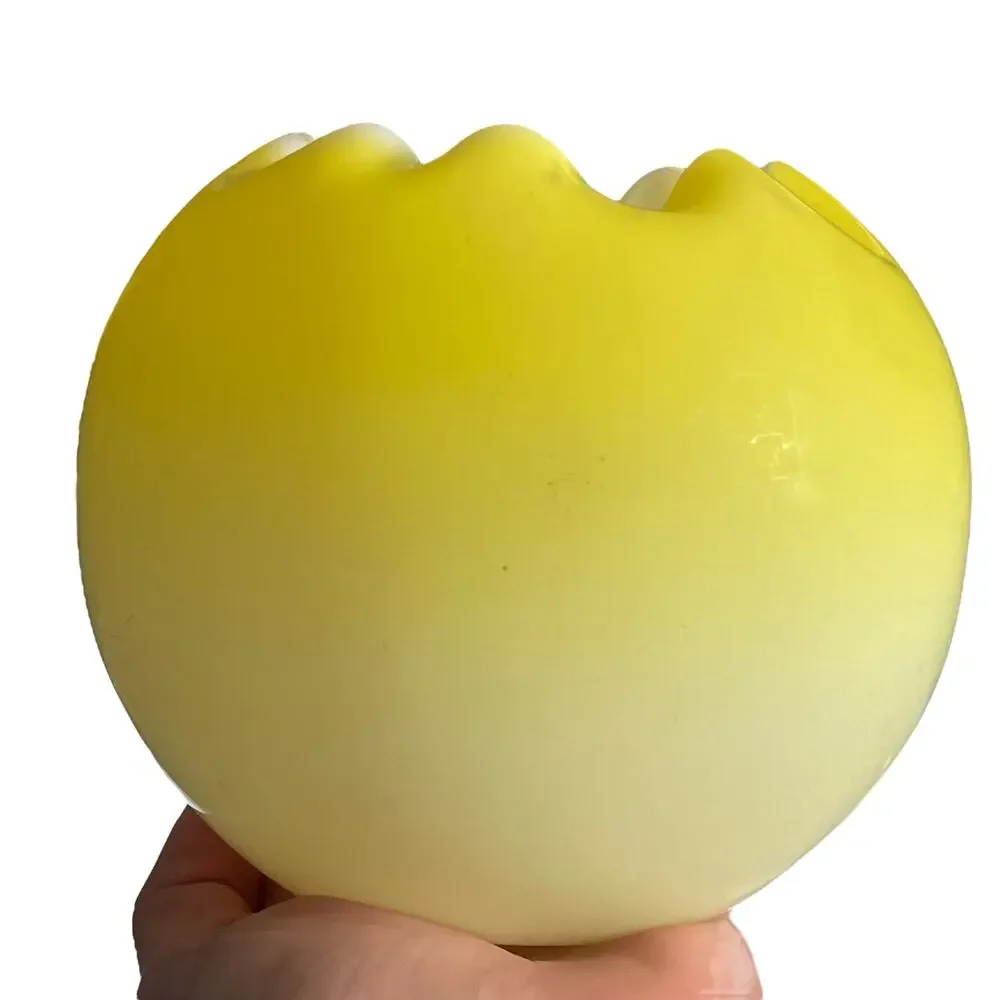 Vintage Victorian Rose Bowl Yellow Satin Glass Crimped Ombré Ruffled Vase READ
